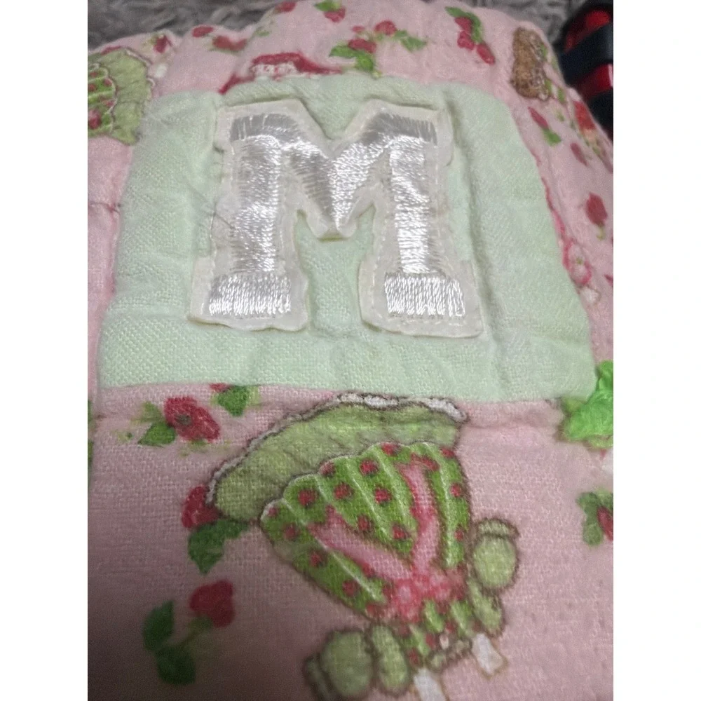 Vintage Strawberry Shortcake Patchwork Quilt Pink Green Handmade 45